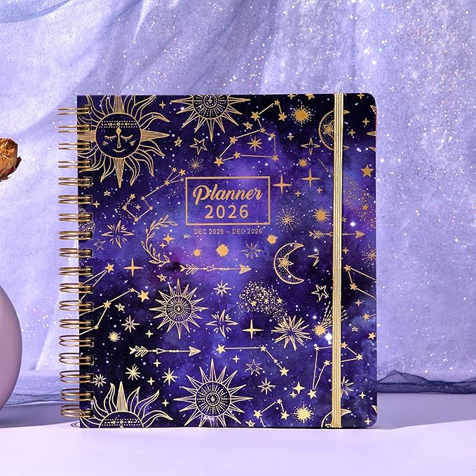 CAGIE 2026 Planner Weekly and Monthly Dec 2025-Dec 2026 Hard cover Calendar Planners with Stickers 26 Planner for Women with Tabs Spiral Bound Yearly Agenda, Purple, 8.3"x9.1"