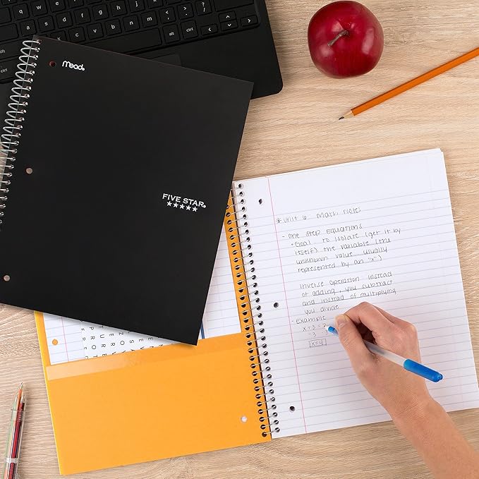 Five Star Spiral Notebook + Study App, 2 Pack, 3 Subject, College Ruled Paper, 8-1/2" x 11", 150 Sheets, Fights Ink Bleed, Water Resistant Cover, Black, Green (820191)