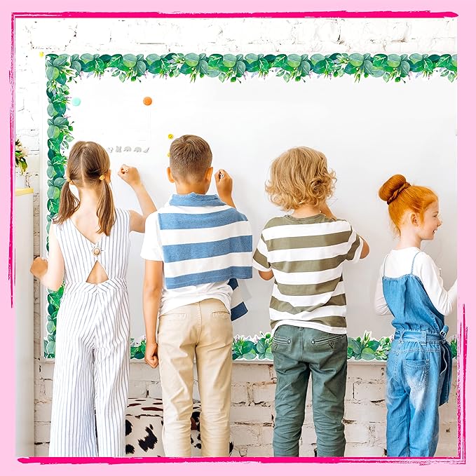 ERKE 60 Feet Bulletin Board Borders, Scalloped Rolled Border Trim with Floral and Leaves Patterns for School, Classroom & Offices