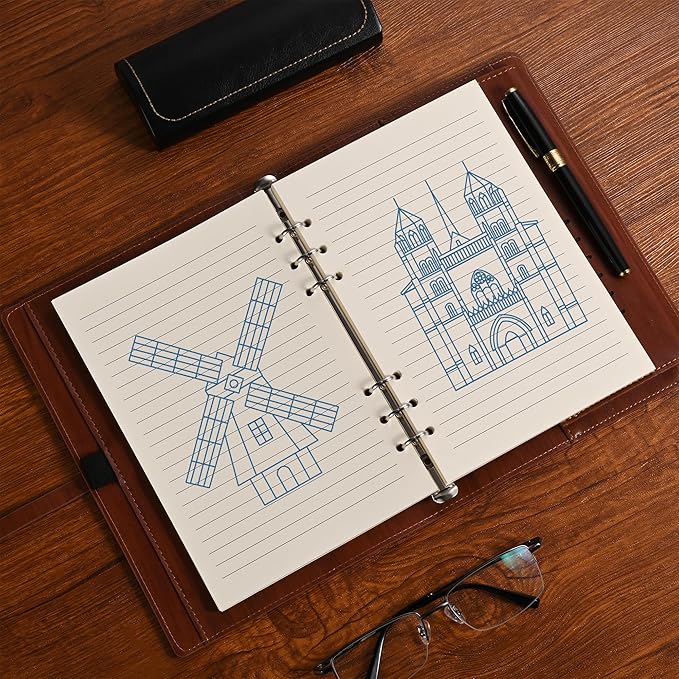 A5 Lined Paper,6 Holes Refill Paper for A5 Planner Binder, 8mm Ruled Loose Leaf, 80 Sheets/160 Pages,5.6x8.3 Inch,Beige (2)