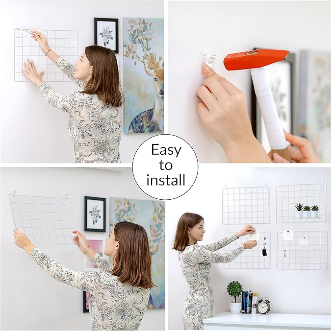 ODOXIA 2 Pack Wire Wall Grid Panel | Photos & Pictures Display Grid Wall Panels | White, Magnetic & Metal Grid | Photo Grid | Wire Board | Hanging Home, Office & Kitchen Décor