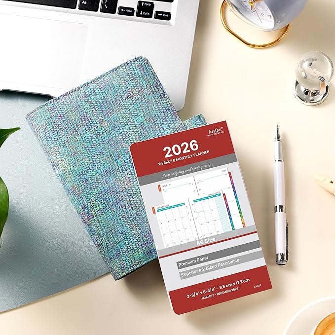 2026 Planner Refills - Planner Refills 2026 from JAN 2026 to DEC 2026, Weekly and Monthly Calendar, 3.75 x 6.75 inch, 6 Holes, A6 Size - Red