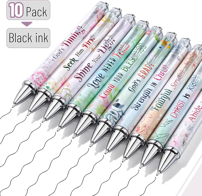 Mr. Pen- Christian Pen Set, 10 Pack, Floral Serenity, Black Ink, Bible Verse Pens for Women, No Bleed Through, Ballpoint, Inspirational