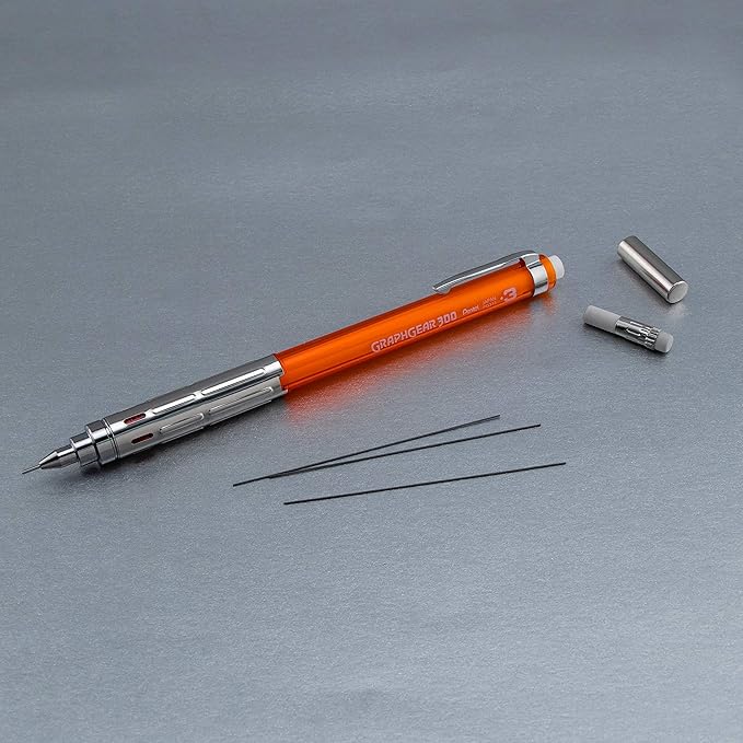 Pentel Arts GraphGear 300 Mechanical Pencil, (0.3mm) Extra-fine line, 1- Pack, Orange Barrel (Pack of 2)