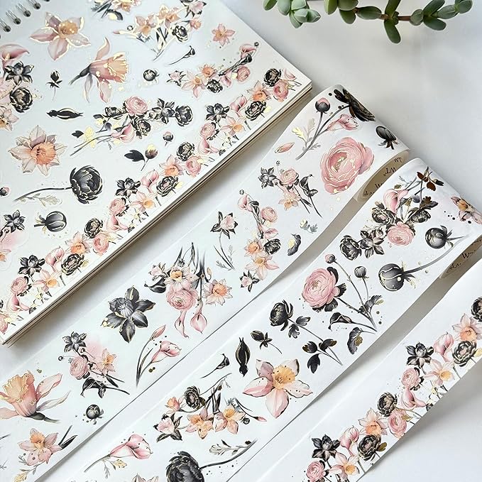 WT Auric Rose Gilded Washi Tape Sticker Set, 3 Rolls, Original Vintage Floral Decorative Masking Tape with Gold Foil, Wide Tape for Journaling, Scrapbooking, Planner, DIY Crafts & Wrapping