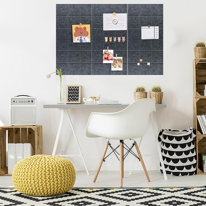 Large Cork Board for Walls, Yunihome 6 Pack 36" x 24" Felt Bulletin Board Wall Tiles for Home Kitchen School Office Wall Decor with Assorted Colors DIY Decorative Push Pins Sets