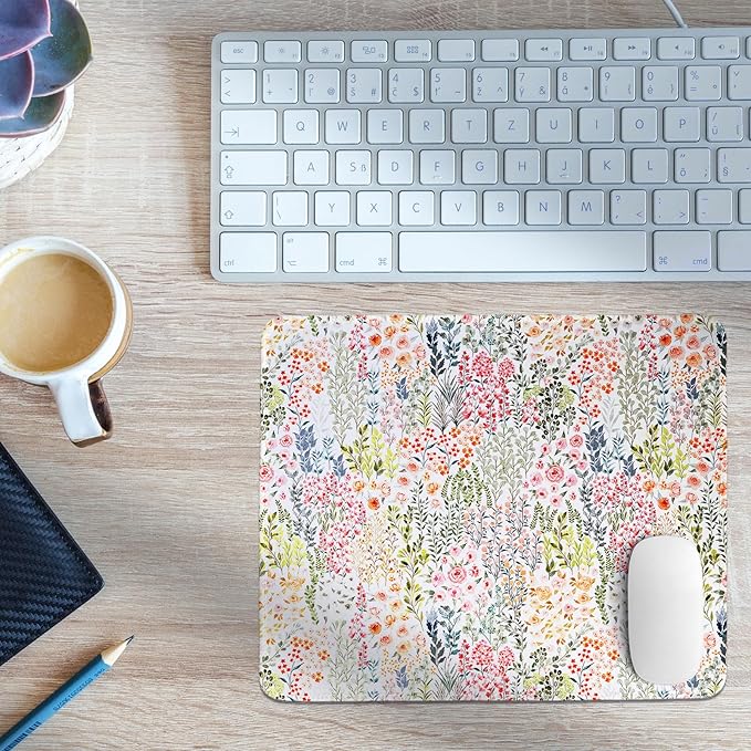 Spring Floral Mouse Pad, Wildflowers Desk Mat,Garden Desk Mat,Girly Wildflower Garden Floral Mouse Pad for Dorm Home Office Desktop Decor,11.8x9.8 Inch