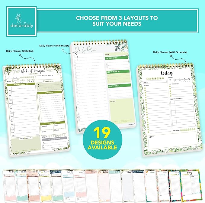 Decorably 52 Sheets Forest-Themed Undated Daily Planner Notepad, 6.5x10in Spring-Bound, Easy Tear-Off Design, with to-do List, Priorities, Checklist, Agenda, Reminders, Notes - Home, School, Office