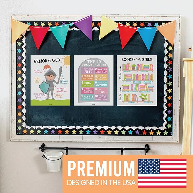 Hadley Designs Sunday School Decorations for Classroom – 9 Bible Posters for Kids, 11x14in Books of the Bible Poster, 10 Commandments, Fruits of the Spirit & More – Pastel Christian Classroom Decor