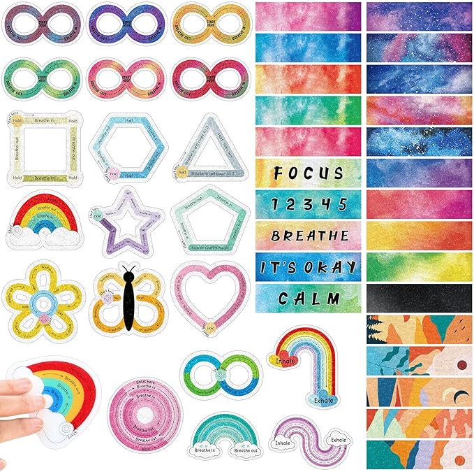 Crtiin 80 Pcs Anxiety Sensory Stickers with Inspirational Quotes Calm Textured Relief Mental Health Stickers Office Adhesive Sensory Tape Anti Stress for Adults(Fresh)