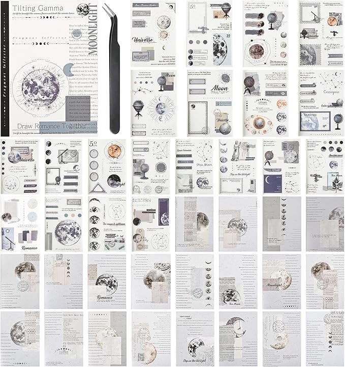 Aesthetic Planet Vintage Washi Stickers - 180pcs Ephemera Sticker Book for Scrapbooking, Journaling & Junk Journal Supplies
