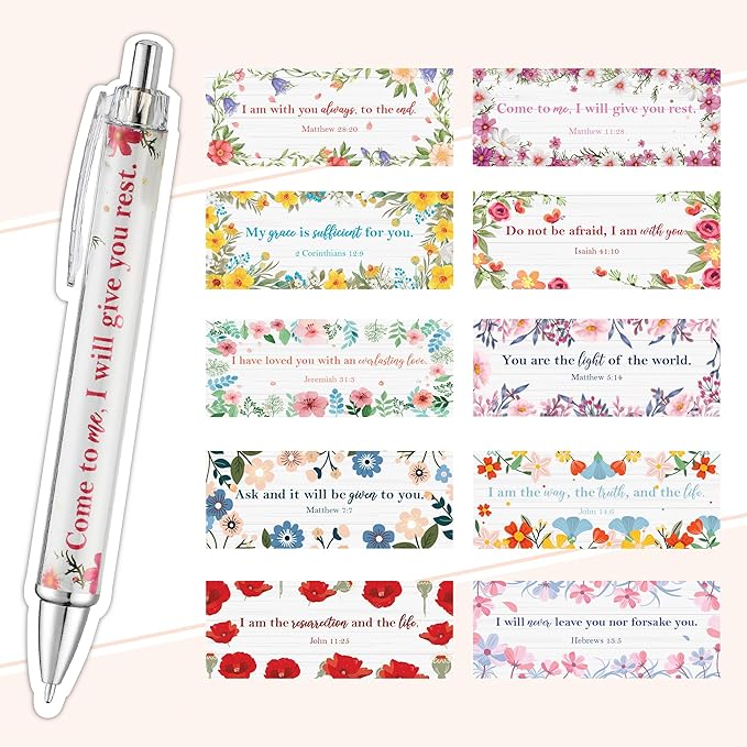 Mr. Pen- Christian Pen Set, 50 Pack, Black Ink, Floral, Bible Verse Pens Bulk, Ballpoint No Bleed Through