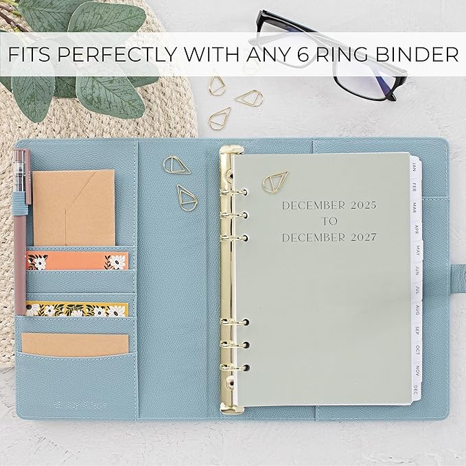 Beautiful 2026-2027 Monthly Planner Inserts for 6 Ring Binders – Durable A5 Paper Refill Set 5.7" x 8.3" - Refills Incl. Tabs & Yearly, Monthly Calendar Spreads - From December 2025 - December 2027
