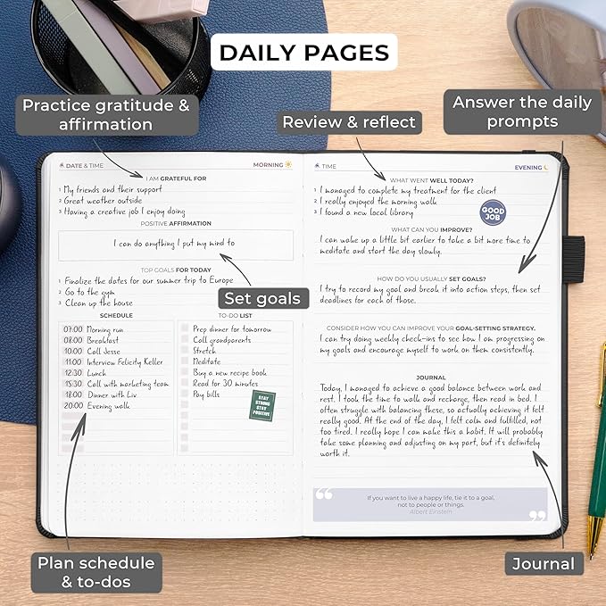 Clever Fox Self Mastery Journal – Guided Daily Reflection & Self Improvement Journal with Prompts – Journaling Notebook for Women & Men (Black)