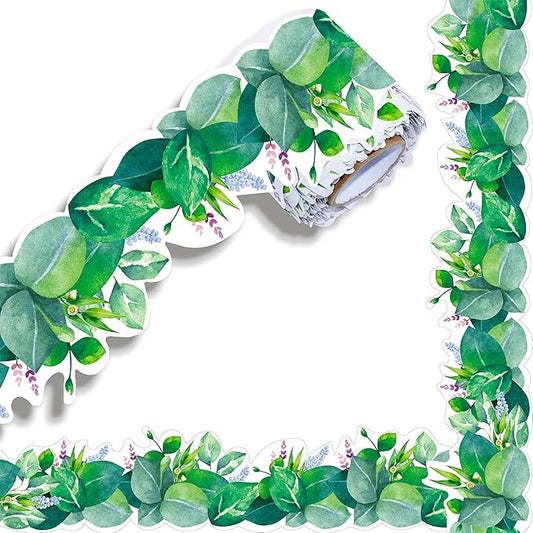 ERKE 60 Feet Bulletin Board Borders, Scalloped Rolled Border Trim with Floral and Leaves Patterns for School, Classroom & Offices