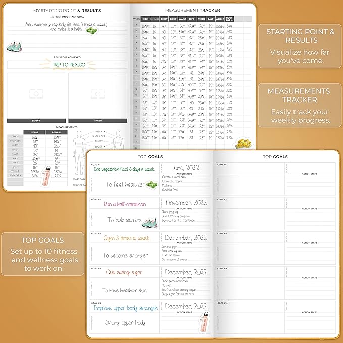 Clever Fox Fitness Journal PRO – Daily Workout Planner with Meal Planner & Habit Tracker – Gym Exercise Log Book for Women & Men – Fitness Planner Notebook – Lasts 6 Months, 7x10” - Amber Yellow