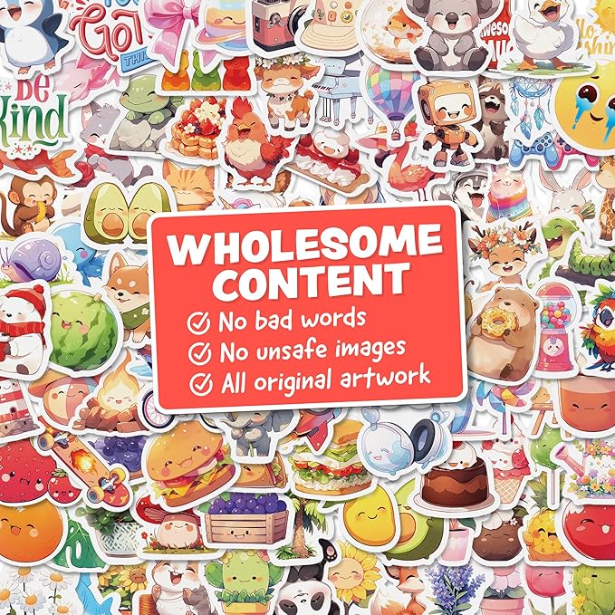 Cute Stickers for Kids - Kawaii Water Bottle Stickers for Teens - 108pc Sticker Pack - Waterproof Vinyl Stickers for Water Bottles, Scrapbook, Laptops - Valentine Stickers for Kids Classroom, Gifts