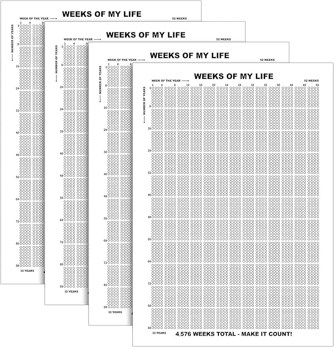 Outus 4 Pieces Weeks of My Life Calendar Memento Mori Poster Wall Decor Motivational Quotes Art 4576 Weeks Lifetime Poster for Habit Tracker Home Decoration