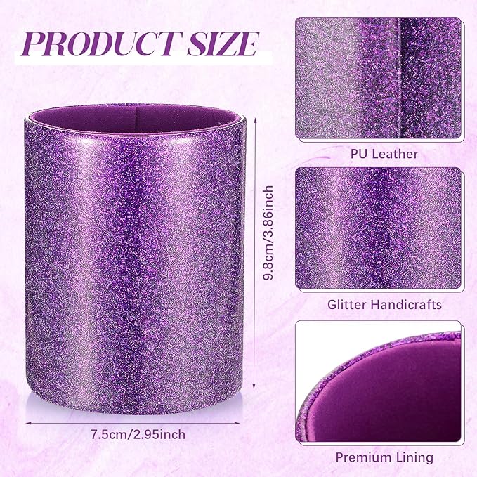 Sabary 8 Pcs Purple Pens with Pen Holder for Desk Glitter Crystal Diamond Cute Ballpoint Fancy Pencil Holder Bling Desk Organizer for Women Girls Gifts School Office Christmas Supplies