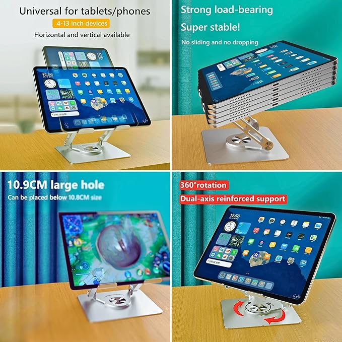 Wireless City Universal Tablet Stand for iPad with 360 Rotating Base, Foldable Adjustable Holder for Drawing, Compatible with iPad (6-13In) Pro/Air/Mini and More (Gray)