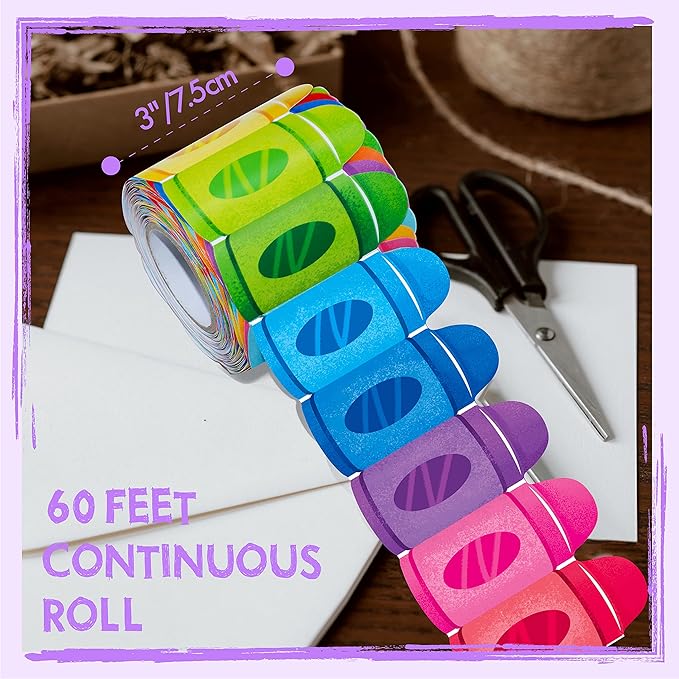 ERKE 60 Feet Bulletin Board Borders, Self Adhesive Crayon Die-Cut Rolled Border Trim Colorful Decoration with Strong & Permanent Adhesive for School, Classroom Offices Wall, Desks, Windows