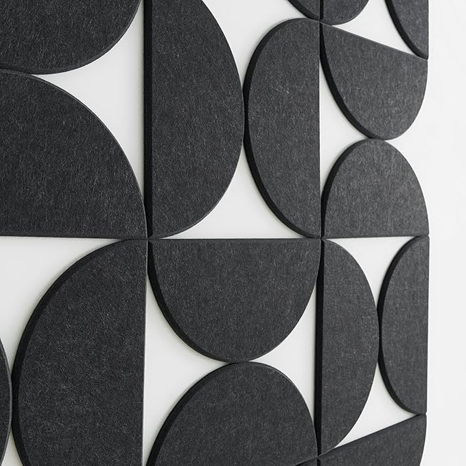 Large Bulletin Board Kit 48x36- Minimalist Wall Art to Replace Your Old Cork Boards for Walls for Office Decor - 24-Pack Semi-Circle Felt Wall Tiles for Home Office Décor (Midnight Black)