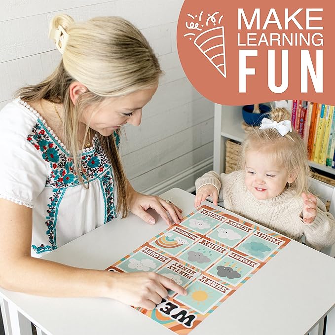 Hadley Designs 16 Educational Posters for Classroom Decor - Learning Posters for Toddlers 1-3, Alphabet for Classroom Wall, Daycare Essentials, Homeschool Posters Preschool, Retro Playroom Decor