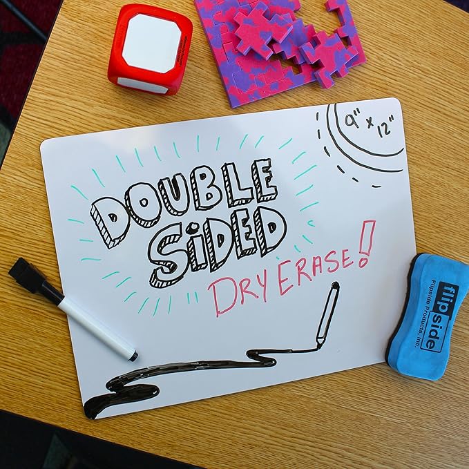 Flipside Products 9" x 12" Two-Sided Dry Erase White Boards, Classroom Pack, Double Sided Lapboard for Class, Reusable for Group Participation - 12 Pack