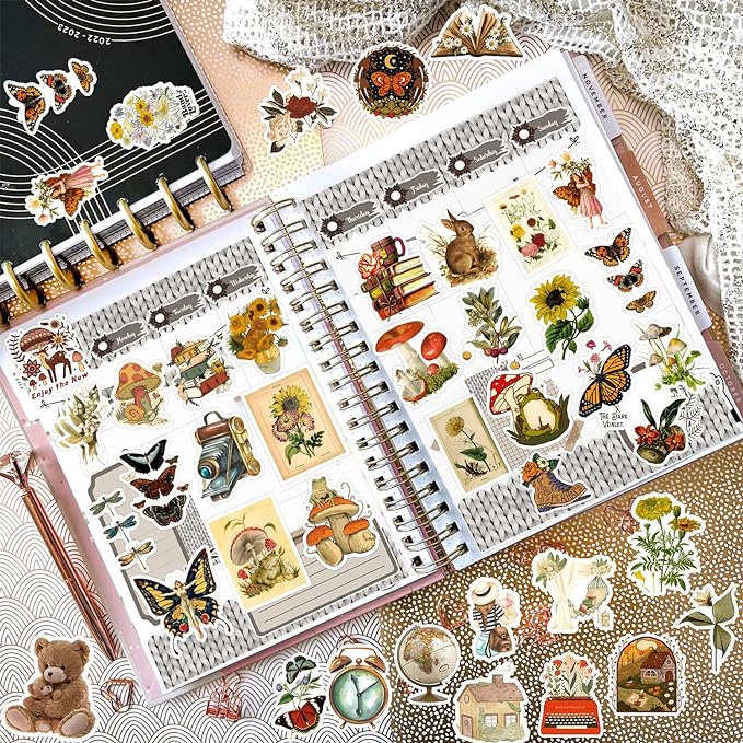 300 PCS Vintage Stickers, Aesthetic Waterproof Vinyl Stickers for Scrapbook Journaling Planners and Journals, Cottagecore Retro Sticker Pack for Water Bottles Laptop, Scrapbooking Supplies for Adults