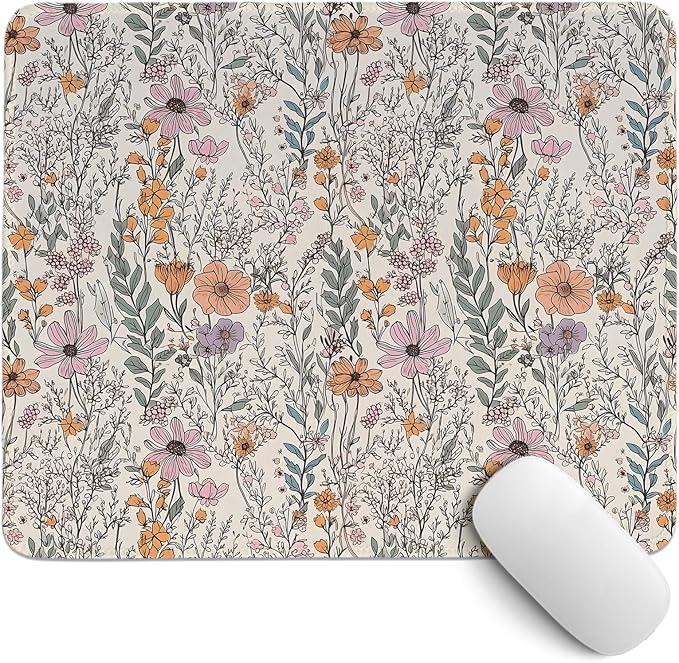 Vintage Rustic Wildflower Floral Mouse Pad,Retro Cottagecore Botanical Flower Desk Mat,Garden Desk Mat,Girly Preppy Flowers Plants Mouse Pad for Dorm Home Office Desktop Decor,11.8x9.8 Inch