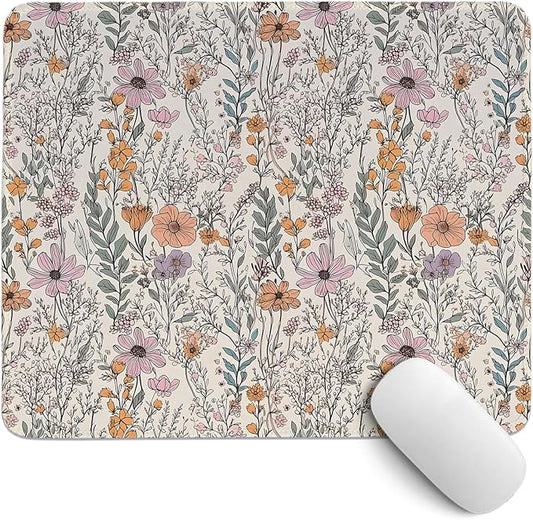 Vintage Rustic Wildflower Floral Mouse Pad,Retro Cottagecore Botanical Flower Desk Mat,Garden Desk Mat,Girly Preppy Flowers Plants Mouse Pad for Dorm Home Office Desktop Decor,11.8x9.8 Inch