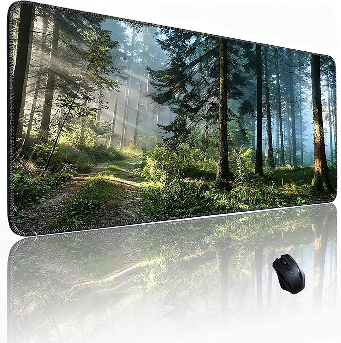 Morning Mist Forest Natural Scenery Mouse pad, Rectangular Micro-Woven Fabric Desk mat with Sewn Edges, Anti-Slip Rubber Base, Suitable for Office laptops, Size 31.5×11.8 in