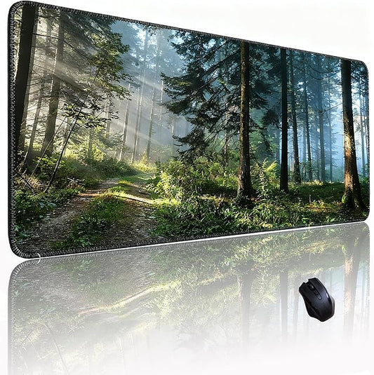 Morning Mist Forest Natural Scenery Mouse pad, Rectangular Micro-Woven Fabric Desk mat with Sewn Edges, Anti-Slip Rubber Base, Suitable for Office laptops, Size 31.5×11.8 in