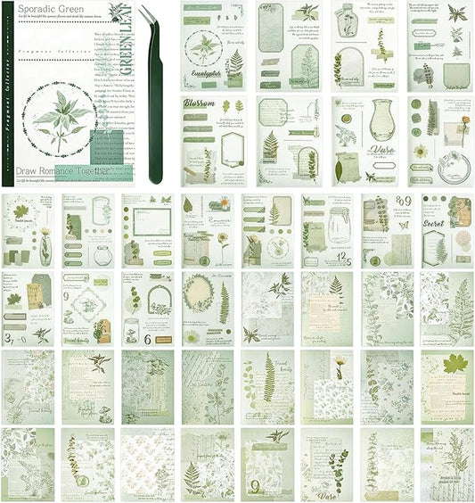 Vintage Washi Stickers for Journaling, 40 Sheets Ephemera Sticker Book for Adults 180pcs Aesthetic Botanical Scrapbook Stickers and 20 Sheets Adhesive Scrapbooking Paper for Junk Journal Supplies