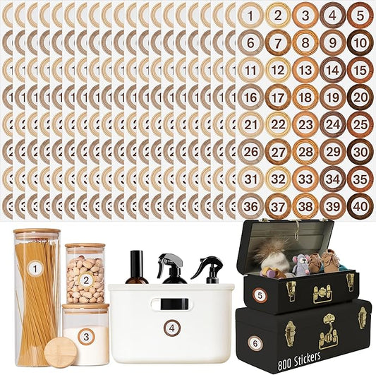 800 PCS 1-40 Number Stickers, Water/Oil/Tear Resistant Rustic Wooden Style Number Labels, Remove Without Residue for Indoor, Outdoor, Office, Classroom, Storage, Organizing, Boxes (1”, 20 Sheets)