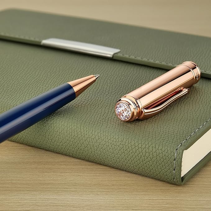 Luxury Gel Pen, Top Set With 8mm Brilliant Diamond,Bright Orange Pen Lacquer,Rose Real Gold Finish, Black Refill,Elegant Gift Pen For Women, Unique, Office,Nice Designer Pens