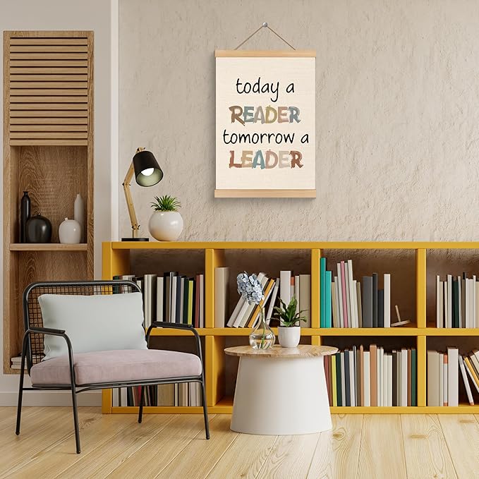ROXMART Boho Classroom Reading Poster Hanger Frame, Reading Corner Nook Room Wall Decor, Today a Reader Tomorrow a Leader Wall Art Prints Decor for Kids Room Library Classroom, 12x16 Inch