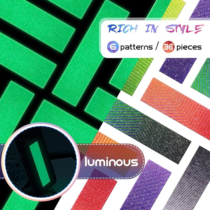 36 Pcs Anxiety Sensory Stickers Strips Adhesive Textured Mental Health Calm Stickers Mindfulness Fidget Decals Stress Anxiety Relief Items for Therapy Office Desk(Color Luminous)