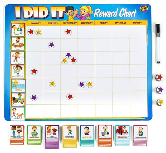 Learn & Climb Kids Responsibility Chart Magnetic Board, 63 Chores, Potty Train Tasks, Multiple Kids (Magnetic)