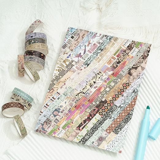 YUBBAEX Vintage Washi Tape Pack 50 Rolls Retro Printed Masking Tape Antique Patterns Decorative for Arts, DIY Crafts, Journal Supplies, Planners, Scrapbook, Card/Gift Wrapping
