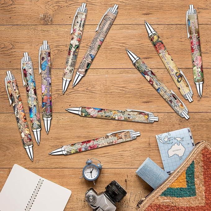 Idealmuzik Employee Appreciation Ballpoint Pens, 10 Pack – Vintage Butterfly Pens with Uplifting Bible Quotes – Smooth Writing Pens for Office, Team Gifts, Staff Recognition, and Daily Use