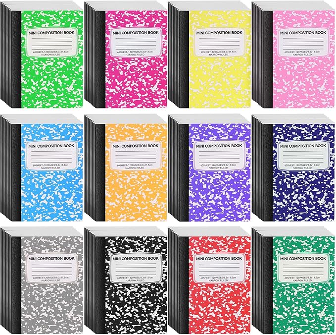 96 Pack Mini Composition Notebooks Bulk College Ruled Half Composition Notebook Narrow Ruled Small Pocket Marble Journal 12 Color-4.5" x 3.25"-60 Sheets for Students Office School Supplies