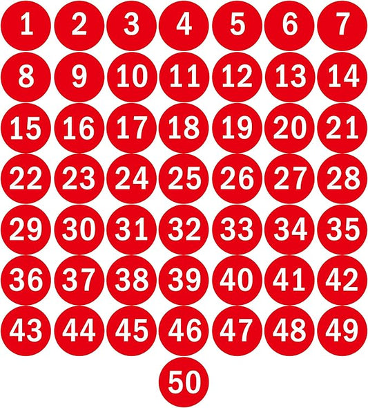 NAVADEAL 2" & 3” Round Number 1-50 Adhesive Stickers in Blue, Red, Black, Green - Inventory Storage Labels, Great for Marking Bins or Toolbox for Daily Use in School, Office, Workshop