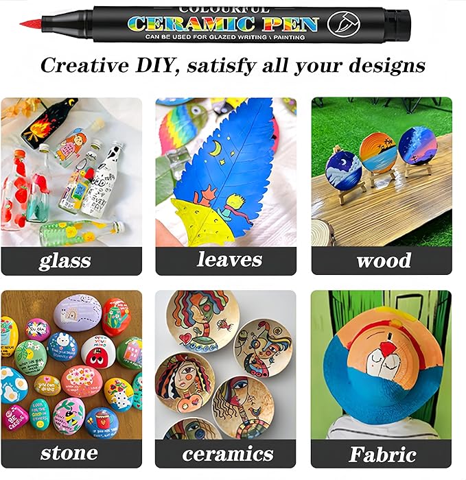Permanent Marke Ceramics Pens 24 Colors Porcelain Paint Brush Pen for Both Glazed and Unglazed Ceramics Christmas Decoration Wine Markers for Adults