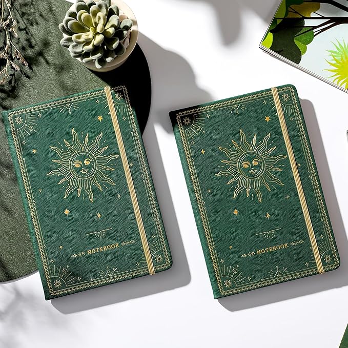 Artfan Ruled Notebook/Journal – Premium Thick Paper Faux Leather Classic Writing Notebook with Pocket + Page Dividers Gifts, Banded, Large, 144 Pages, Hard Cover, Lined (5.8 x 8.4) - Dark Green