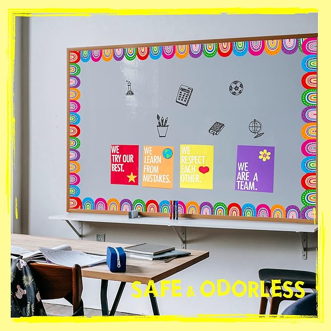 60 Feet Bulletin Board Borders, Colorful Rainbow Die-Cut Rolled Border Trim Decoration Borders for School, Classroom, Offices Walls, Desks, Windows, Doors, Lockers