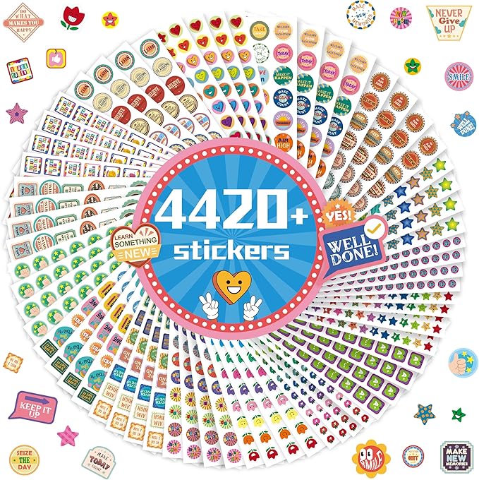 4420+PCS Incentive Stickers, 400+ Designs Stars/Flowers/Thumbs Motivational Sticker Reward Gifts for Teacher Parents Classroom Encourage Kids to Do Chores Go to The Toilet (64 Sheets)