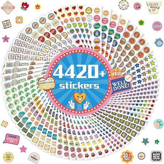 4420+PCS Incentive Stickers, 400+ Designs Stars/Flowers/Thumbs Motivational Sticker Reward Gifts for Teacher Parents Classroom Encourage Kids to Do Chores Go to The Toilet (64 Sheets)