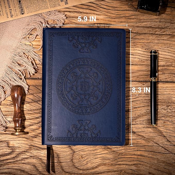 CAGIE Lined Journal for Men Soft Cover Notebook Leather Journals for Writing, 180 Lay Flat Vintage Mens Journal Personal Diary, 5.7'' X 8.3'', Blue