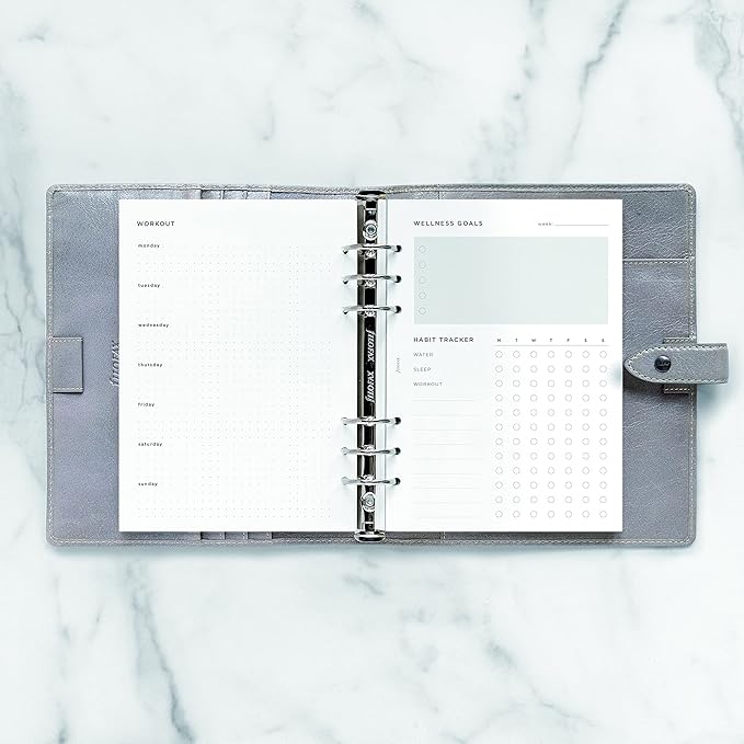 Filofax Organizer Refill, A5 Size, Wellness Trackers Pack, White Paper, 8.26" x 5.82", 56 Sheets (B132687)